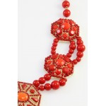 Red Geometric Ornate Acrylic Stone Bib Necklace